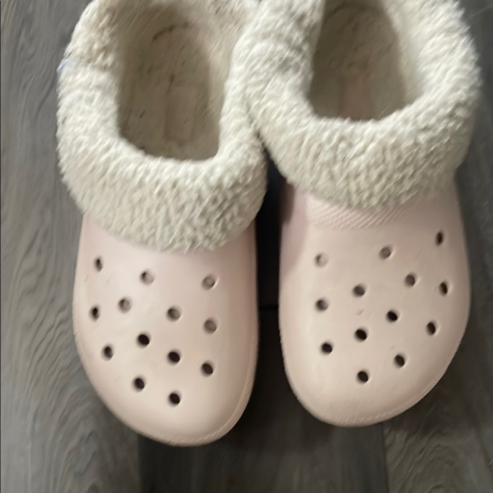 CROCS Pink and Cream Cozy Mules with Plush Lining